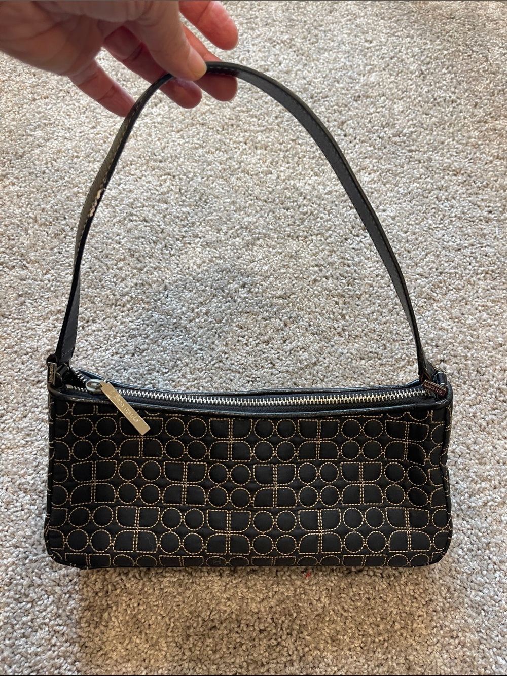 Kate Spade Black Mini Shoulder Bag with Geometric Stitching